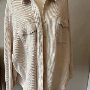 Cream Waffle Knit Button-Up Shirt
